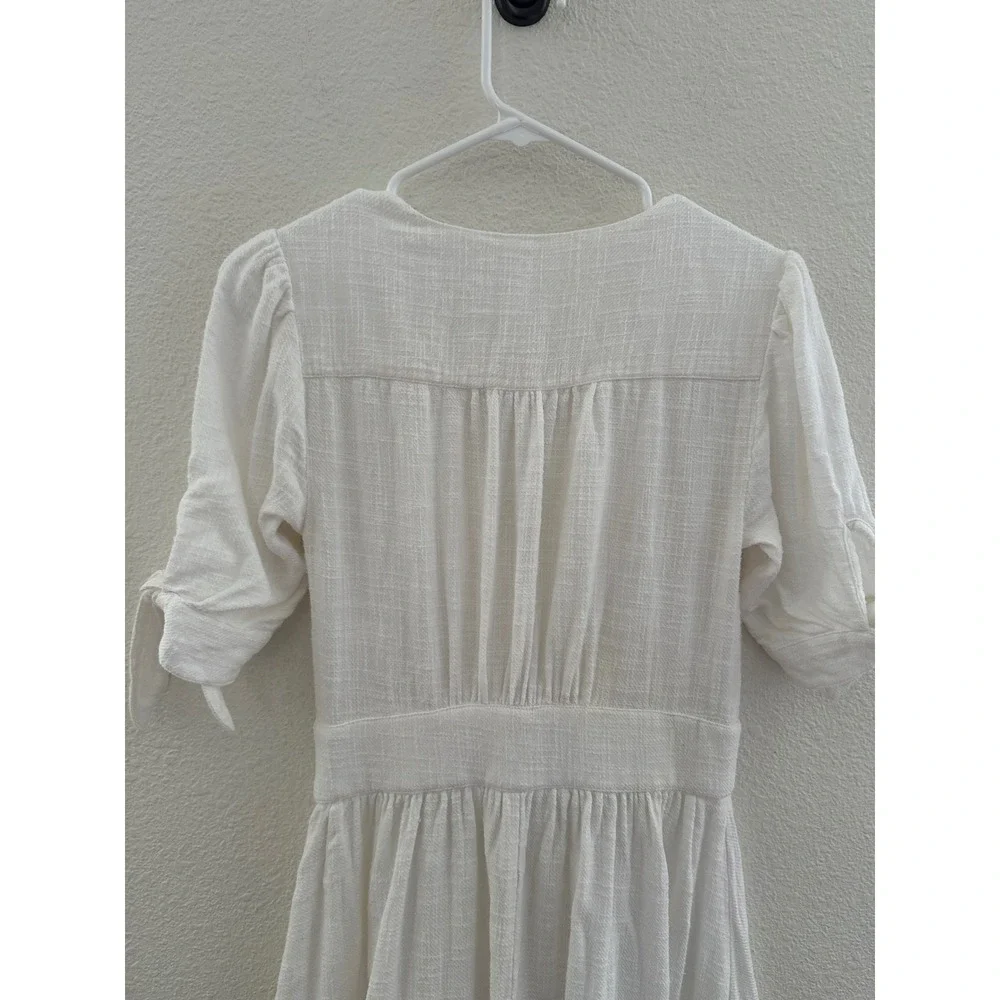 Free People White Cotton V-Neck Button Front Midi Dress Coquette Boho Small